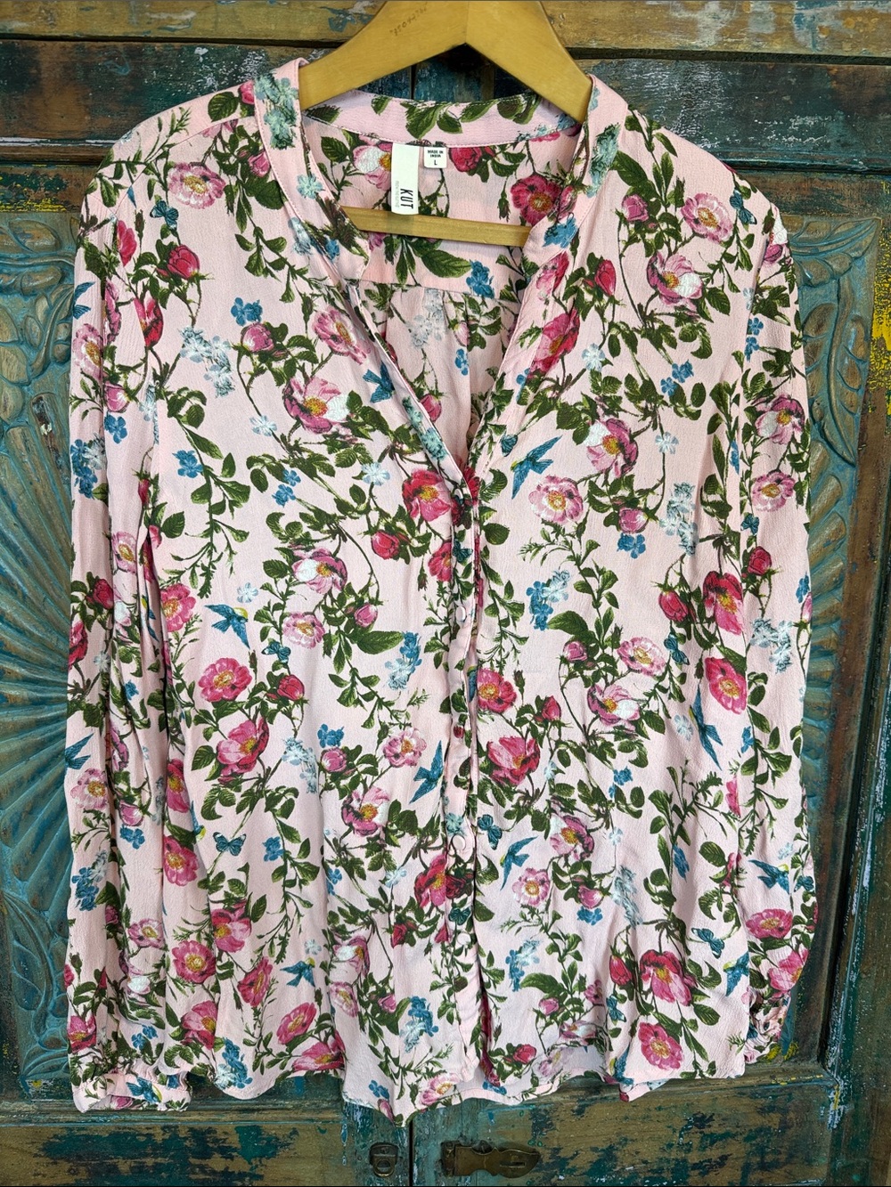 Bright pink dopamine maximalist shirt birds flowers